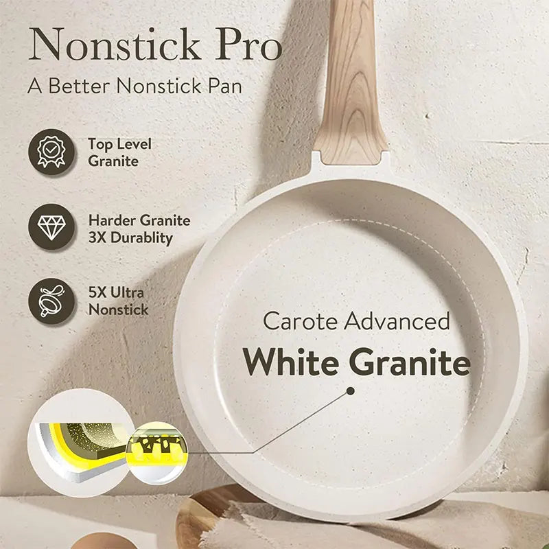 Set di 3 Padelle Antiaderenti 20/24/28cm con Rivestimento in Ceramica Bianca, Set di Padelle per Omelette, Pentole per Cucina a Induzione