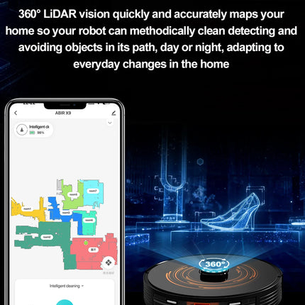 (Codice promozionale: GCC800)Aspirapolvere Robot ABIR X9, Navigazione Laser, Aspirazione 6500Pa, Mappa Multi-piano, Doppia Lampada UV, Controllo Zone Intelligente, Tecnologia Auto Carpet Boost, Versione di Fascia Alta