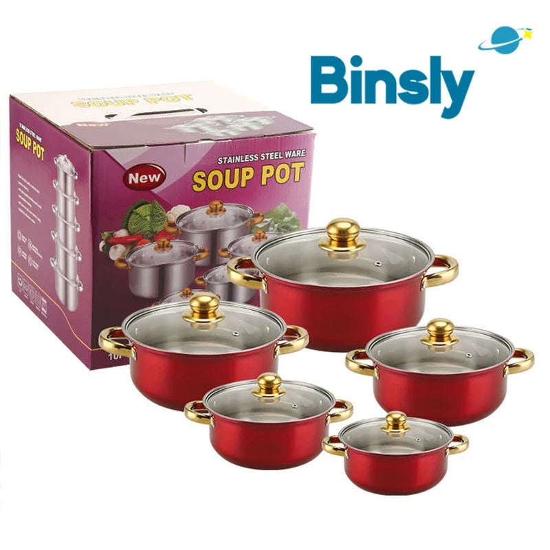 Set di pentole in acciaio inossidabile da 10 pezzi Pentole a induzione Utensili da cucina antiaderenti Pentola per stufato in acciaio inossidabile con coperchio per pentola