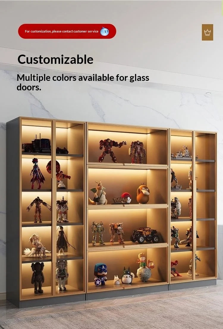 Vetrina Espositiva Personalizzabile con Porta in Vetro Temperato, Luce LED, Grande Capacità, Scomparti Multipli, Telaio in Alluminio, Eco-Friendly