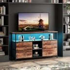 Mobiler TV-Ständer, TV-Tisch, TV-Möbel, mit LED-Beleuchtung und Stoffschubladen, Platte mit Tigerfellmuster, doppelter offener Stauraum und 4 Schubladen, zur Aufbewahrung von Elektrogeräten, DVDs, Büchern, für Wohnzimmer, Schlafzimmer