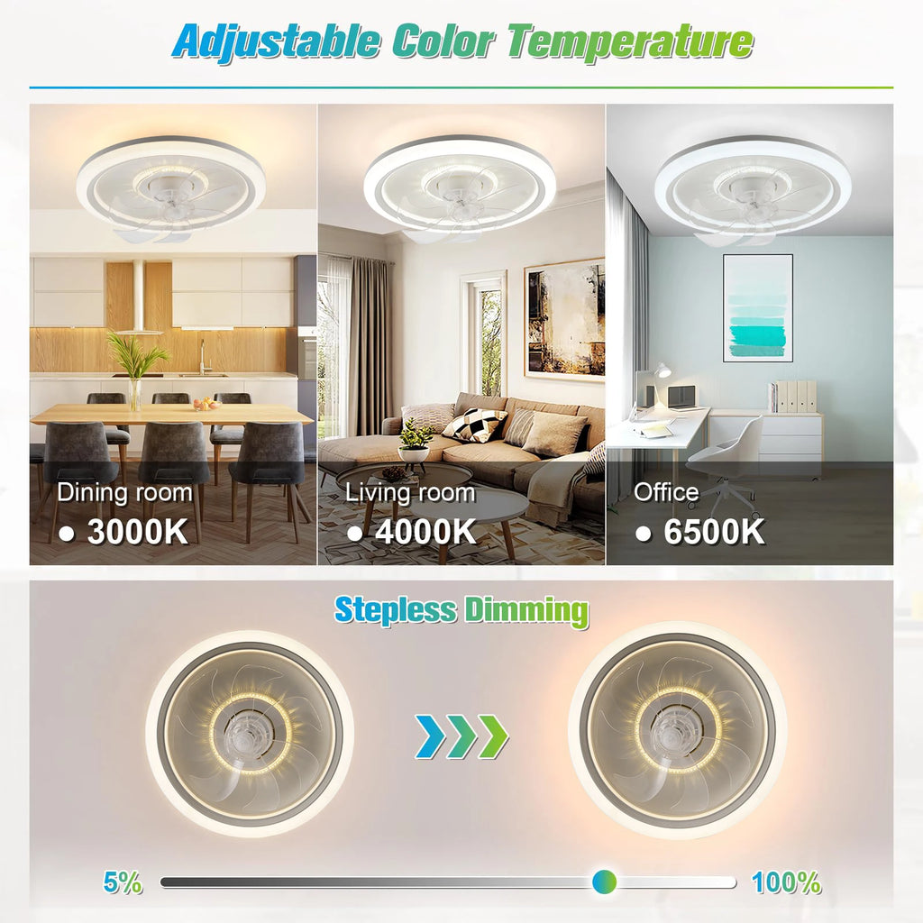 360 °   Ventilatore da Soffitto Rotante con Luce 220V, Dimmerabile Intelligente, 6 Velocità, Ventilatore Elettrico Decorativo per Casa, Camera da Letto, Balcone