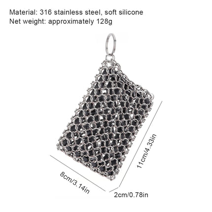 Cast Iron Cleaning Brush with Hanging Ring, Stainless Steel Brush for Seasoned Cast Iron Cookware