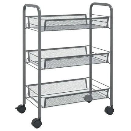 Grey 3-Tier Kitchen Trolley, 46x26x64 Cm, Iron Material, Sturdy and Thick Structure, Layered Organization, Flexible Universal Wheels, Rustproof and Wear-Resistant, Easy Installation, Organizer