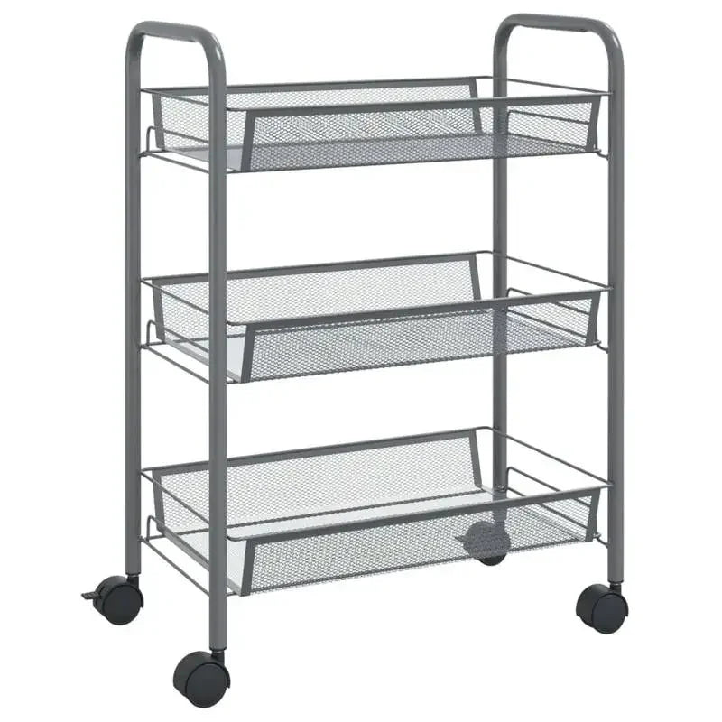 Carrello da Cucina a 3 Ripiani Grigio, 46x26x64 Cm, Materiale in Ferro, Struttura Robusta e Spessa, Organizzazione a Strati, Ruote Universali Flessibili, Antiruggine e Resistente all'Usura, Facile Installazione, Organizzatore
