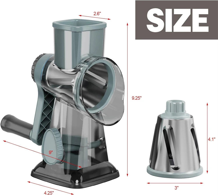 LMETJMA 3-in-1 Vielseitige rotierende Reibe Manueller Gemüseschneider Erdnüsse Nüsse Mühle Käse Gemüsehäcksler Transparent JT242
