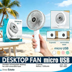 Ventilatore da scrivania portatile USB WETECH, ricaricabile con 5 velocità regolabili, piccolo ventilatore personale ultra silenzioso per i viaggi