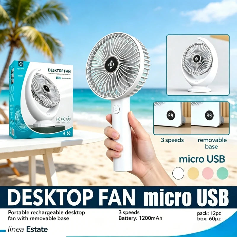 Ventilatore da scrivania portatile USB WETECH, ricaricabile con 5 velocità regolabili, piccolo ventilatore personale ultra silenzioso per i viaggi