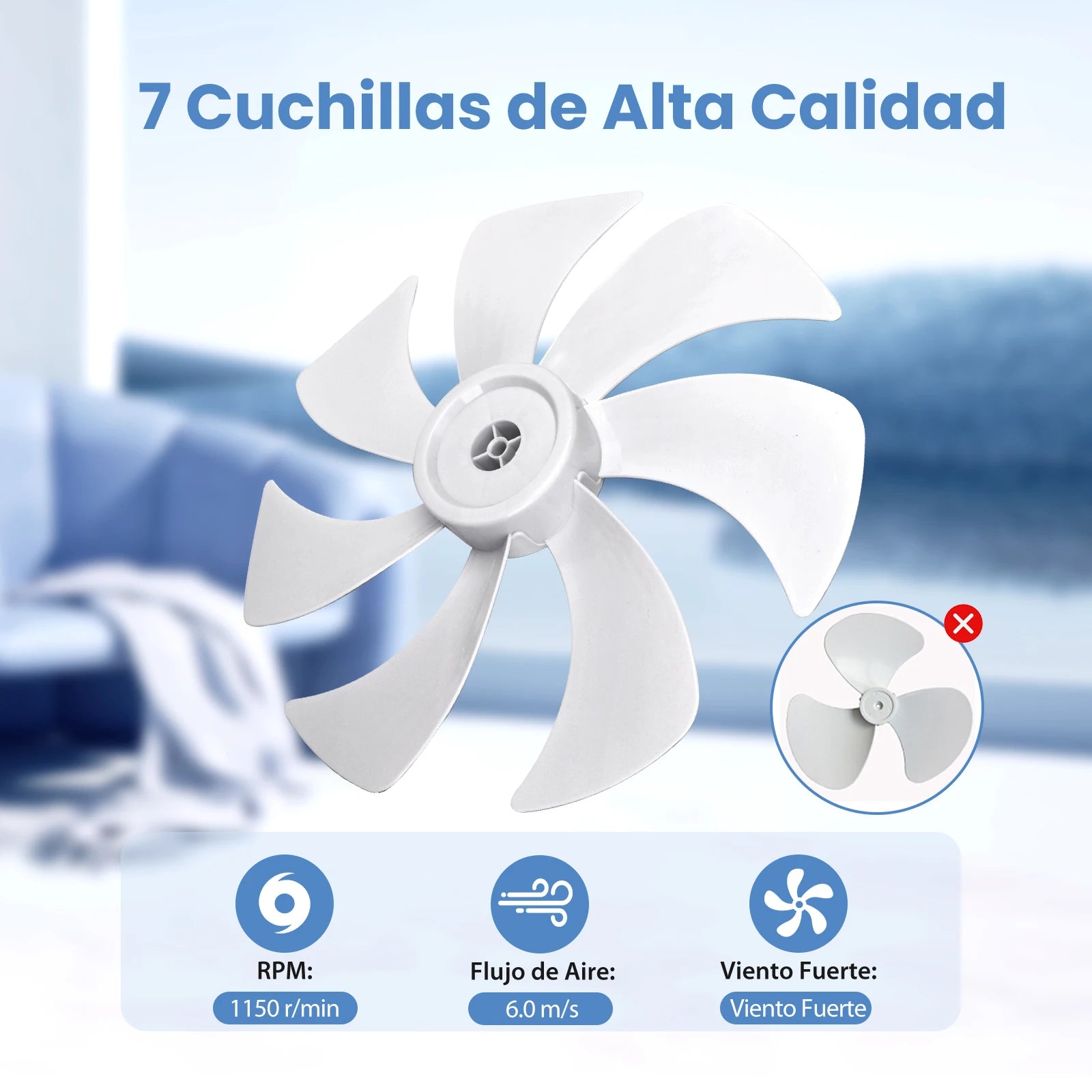 Aigostar Erika - Ventilatore a piantana, 7 pale, diametro di 41 cm, 50W, ventilatore silenzioso con oscillazione di 75°, 3 velocità, altezza regolabile da 108-123 cm, bianco