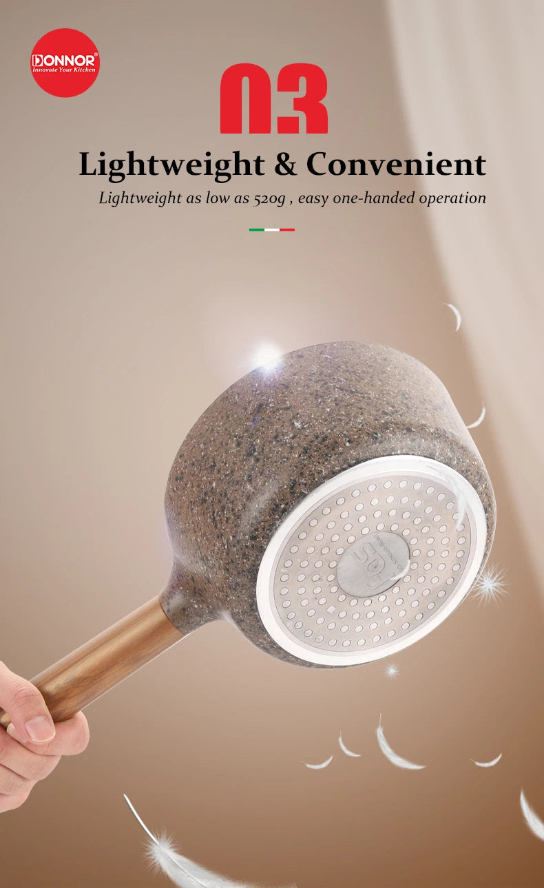 DONNOR Pentola per Latte Antiaderente in Granito da 16cm/6.3 Pollici, Senza PFOA, a Basso Contenuto di Fumo, Compatibile con Piani a Induzione e Gas, Facile da Pulire, Piccola Casseruola