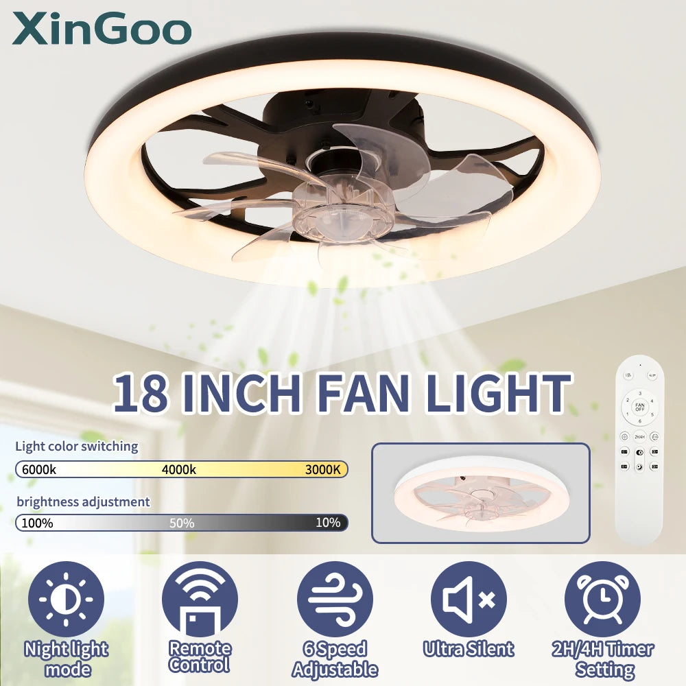 Ventilatore da Soffitto Intelligente XINGOO Nordic con Luce e Telecomando, Decorazione per Camera da Letto, Ventilatore con Pale Invisibili