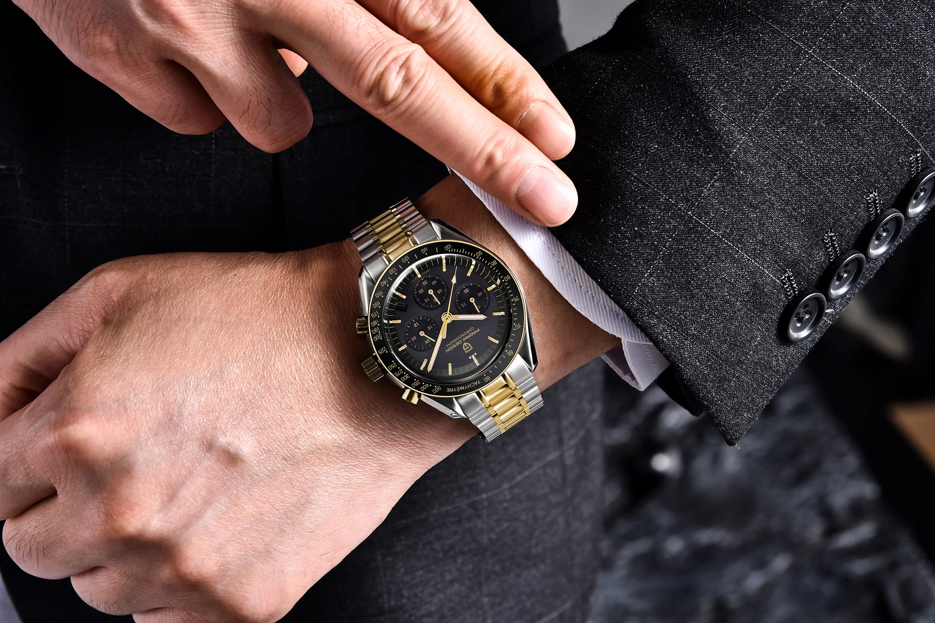 PAGANI DESIGN Orologio da Polso al Quarzo con Vetro Zaffiro, Cronografo Sportivo Impermeabile 10 Bar, Acciaio Inossidabile 316L