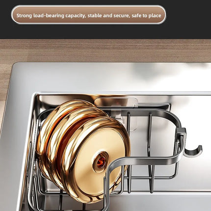 Carbon Steel Kitchen Sink Drain, Wall-Mounted Corner Rag Storage Rack, No Drilling, Waterproof Space Saver