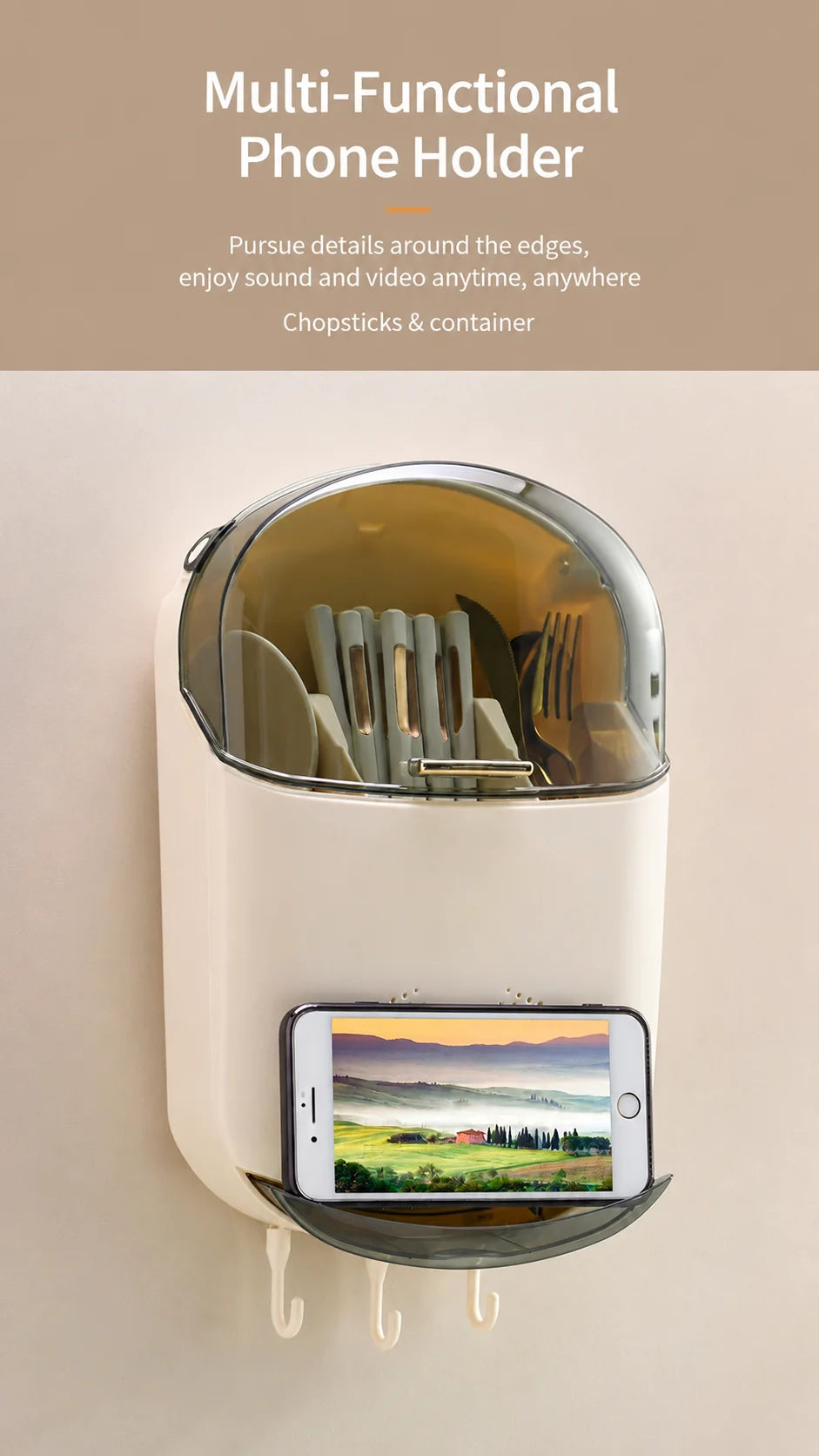 Porta Bacchette da Cucina a Parete Senza Foratura, Pieghevole, Antipolvere, con Drenaggio, per Uso Domestico