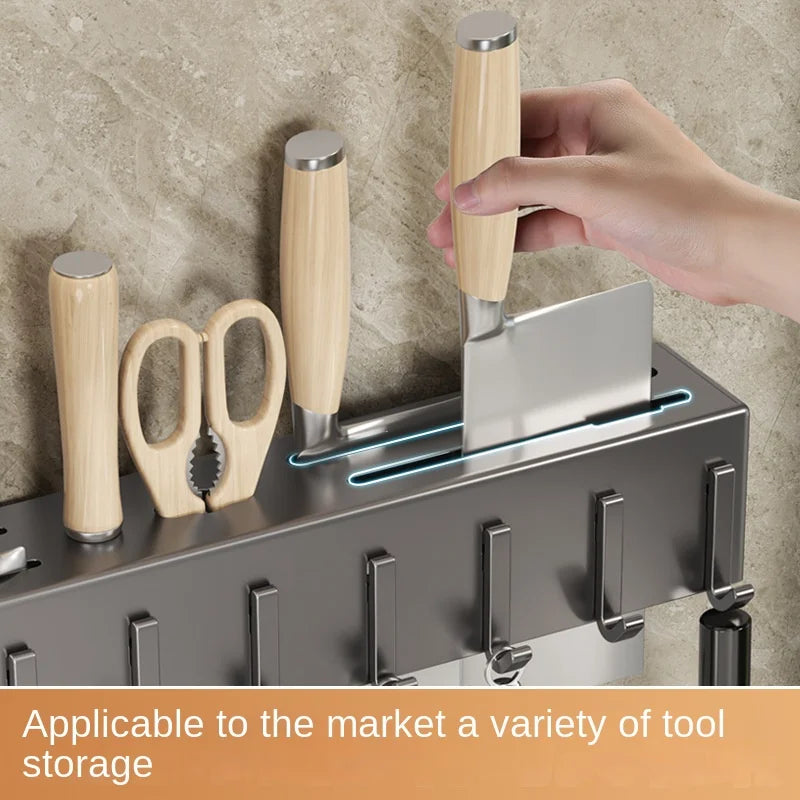 Mensola da cucina senza attrezzi, accessori da cucina, tubo per bacchette multifunzionale a parete, deposito per coltelli e attrezzi