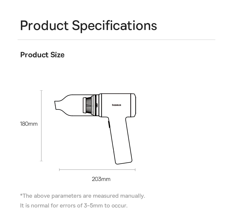 Baseus Car Vacuum Cleaner Cordless Car Air Blower Gun Powerful Handheld Auto Cleaning Appliance Wireless Vehicle Cleaner