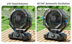 Ventilatore da campeggio con batteria da 20000 mAh con lanterna a 4 LED Ventilatore da tavolo a 8 velocità Ventilatore da esterno portatile per tenda da campeggio all'aperto e pesca