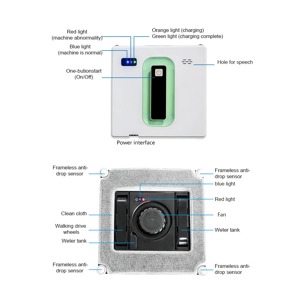 Roboter Fensterputzer 2500PA mit starker Saugleistung und Spray, elektrischer Anti-Fall Fensterputzroboter mit Fernbedienung und Staubsaugerfunktion
