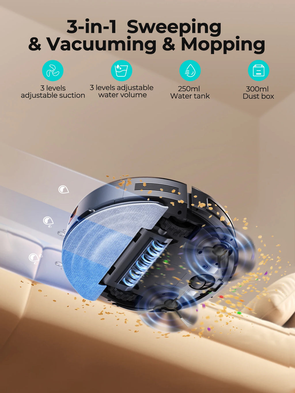 Robot-Staubsauger und Wischroboter Airzeen R7 3-in-1, 4000Pa Saugkraft, Smart App/Alexa Steuerung, Automatische Aufladung für Tierhaare und Böden