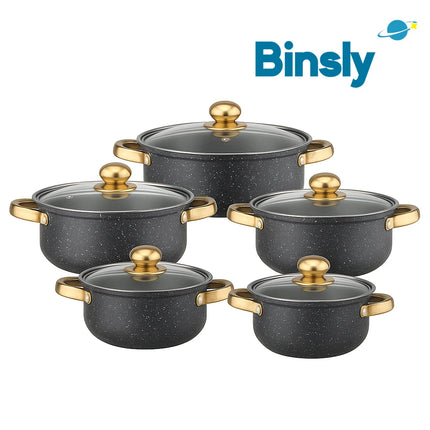 10-piece polka dot cookware set Stainless steel soup pots with gold handle and glass lid Durable household cooking pot set
