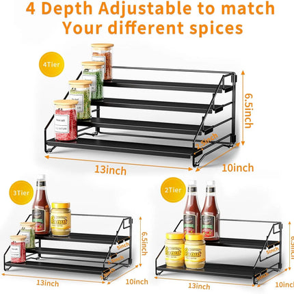 4 Tier Spice Rack Kitchen Countertop Space Saver Cabinet Herb Jar Holder Level Seasoning Wall Mounted