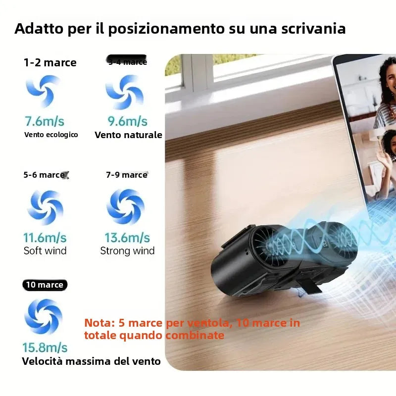 Ventilatore 2-in-1 Staccabile con Clip da Cintura e Cordino da Collo, Potente Ventilatore Ricaricabile da 10000mAh per Lavoro all'Aperto, Campeggio, Pesca