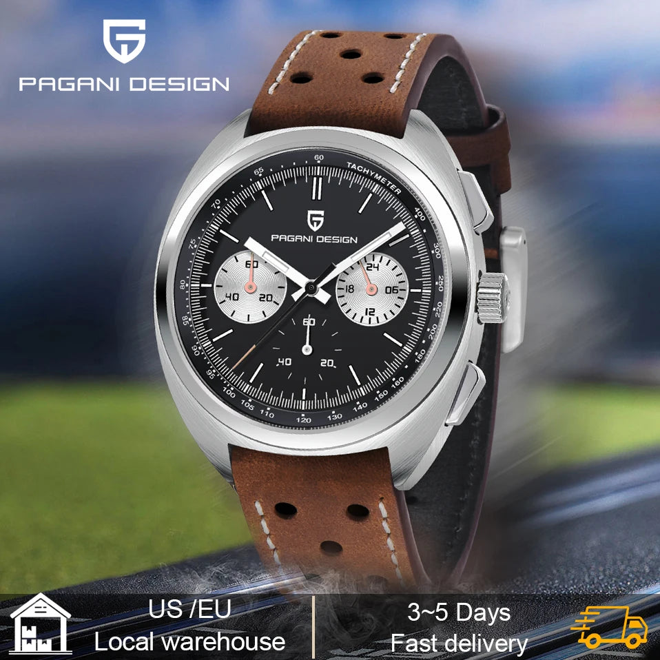 PAGANI DESIGN Orologio da polso al quarzo uomo Retro Panda Cronografo Vetro zaffiro