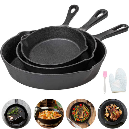 Set 3 Padelle in Ghisa Wok Antiaderente a Nido d'Ape, Padella per Bistecca, per Casa, Fornello a Gas e Induzione, Utensili da Cucina 16/20/26 cm
