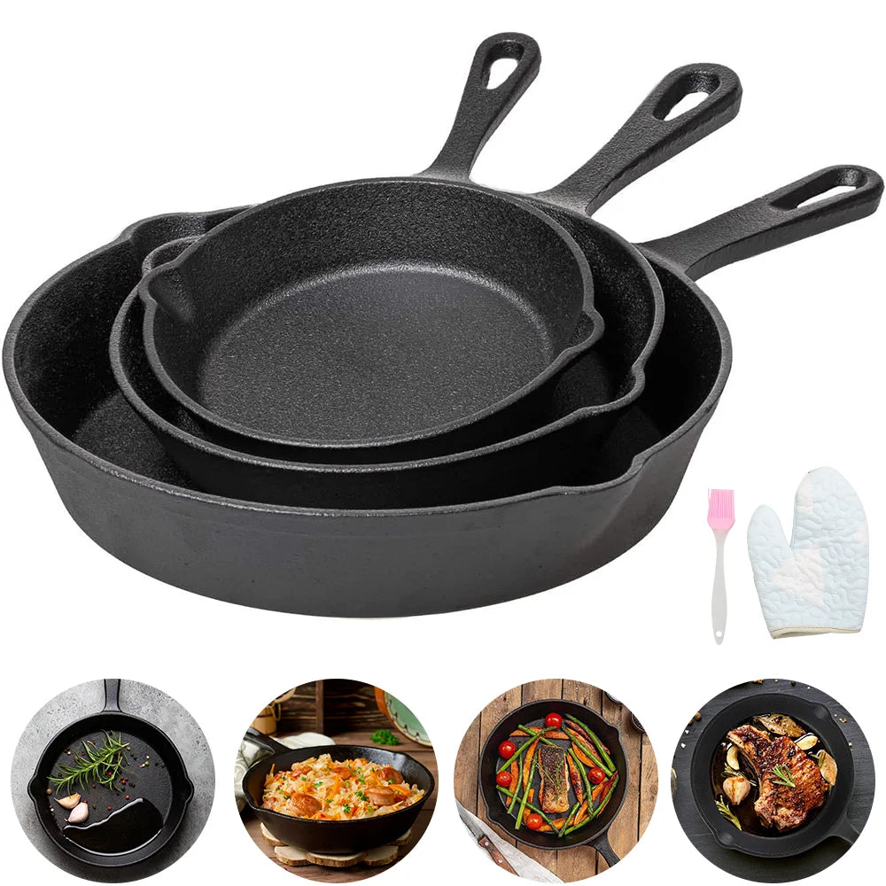 3PC Padella In Ghisa Wok Antiaderente A Nido D'ape Pentola Casa bistecca padella Stufa A Gas Pentola A Induzione Pentole Da Cucina 16/20/26 centimetri