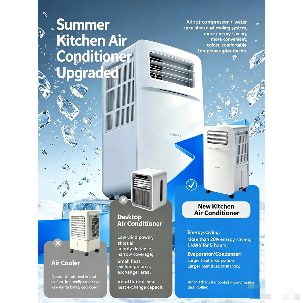 Condizionatore d'Aria Portatile Senza Tubo di Scarico, Compressore Potenziato, Facile Installazione, Ruote Mobili, Mini AC