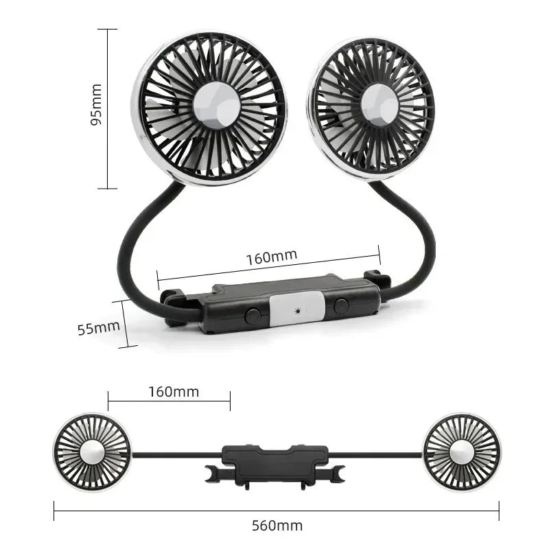 Ventilatore da auto a doppia testa a 3 velocità con clip 360 °   Ventilatore per Auto Girevole con Luce LED, Ventole di Raffreddamento Silenziose, Elettrodomestici per Auto