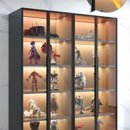 Customizable Display Case with Tempered Glass Door, LED Light, Large Capacity, Multiple Compartments, Aluminum Frame, Eco-Friendly