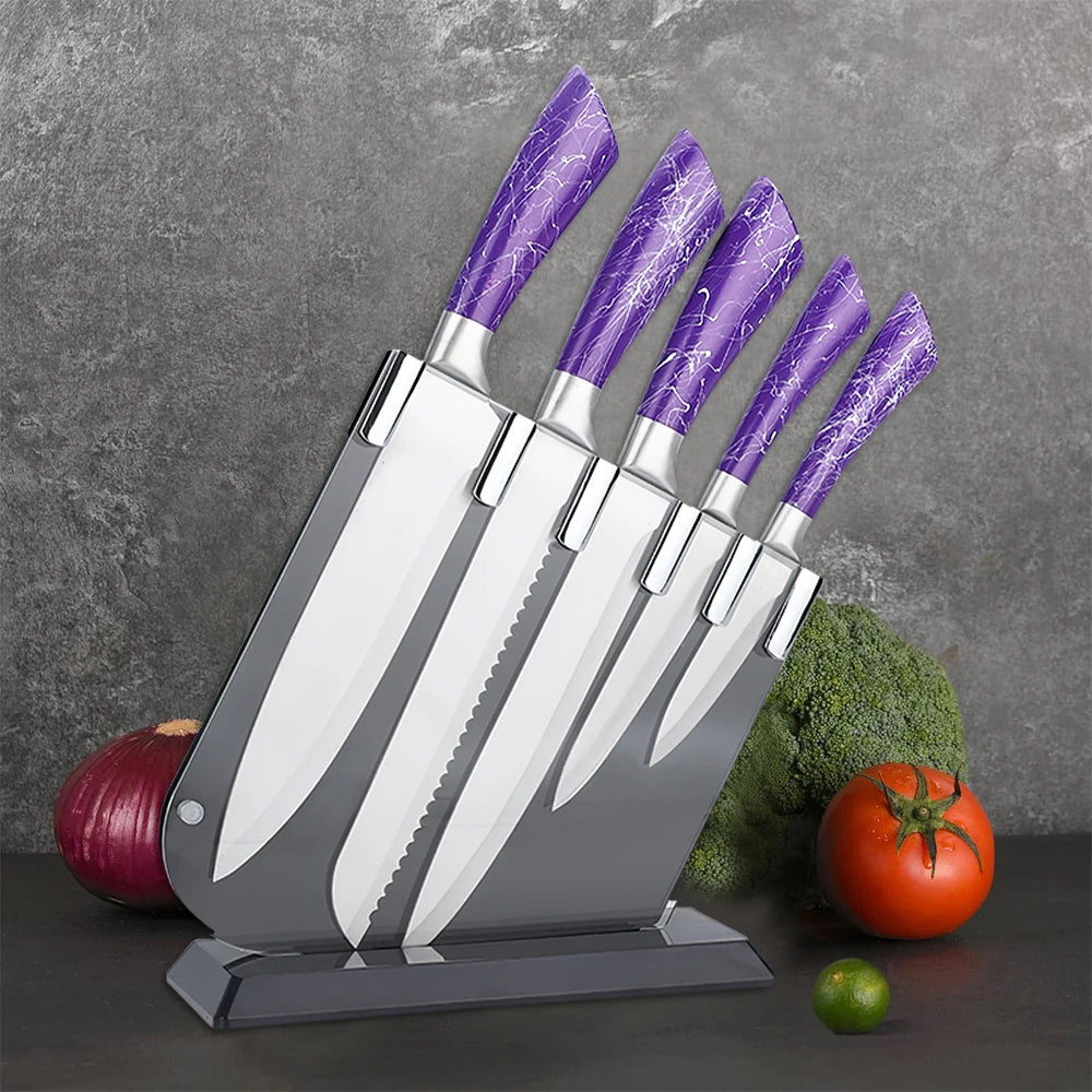 DFITO 6-teiliges ultra-scharfes 3Cr13 Küchenmesserset aus Edelstahl mit Hohlgriff, professionelle Haushaltsmesser für Fleisch/Gemüse
