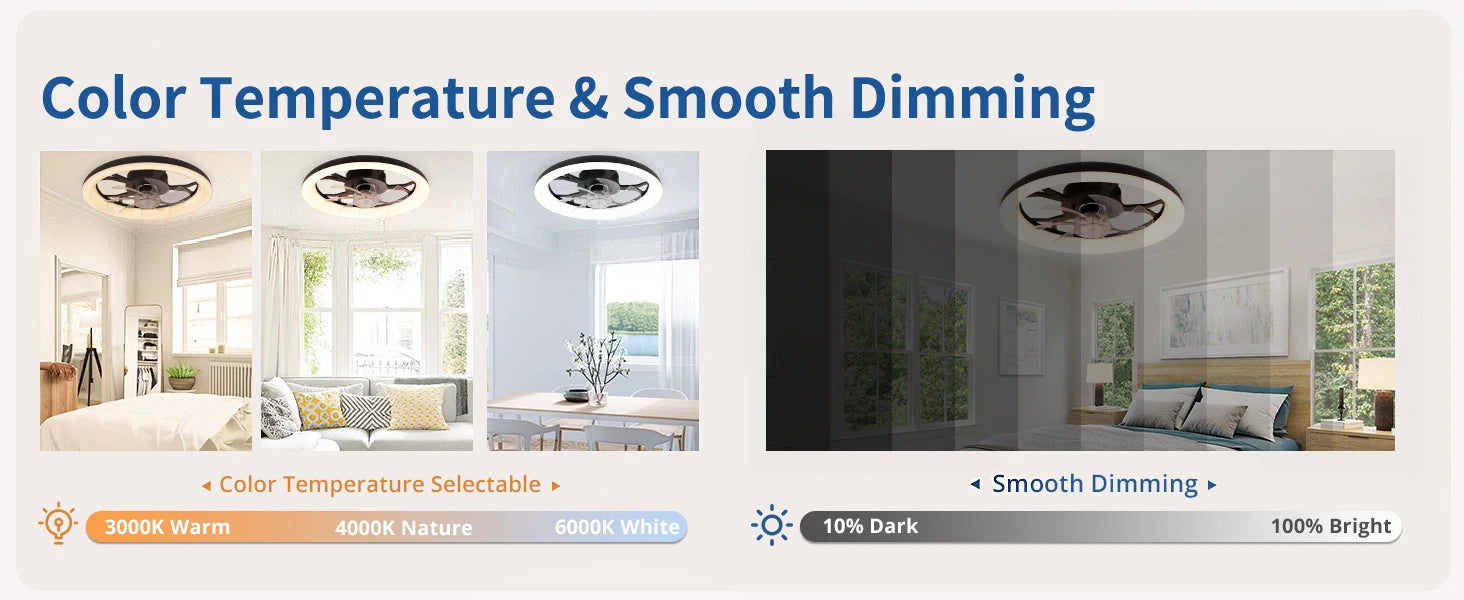 Ventilatore da Soffitto Intelligente XINGOO Nordic con Luce e Telecomando, Decorazione per Camera da Letto, Ventilatore con Pale Invisibili