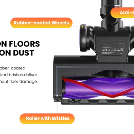 Erabros EV5 550W 70KPA Cordless Vacuum Cleaner with Ultra-Strong Suction Power, 80 Minutes Runtime, Smart Handheld Vacuum with 4 Modes