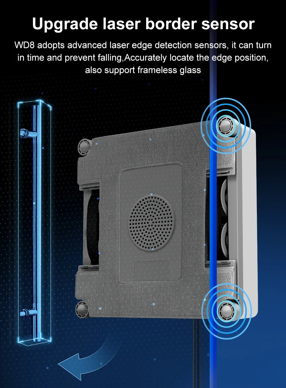 ABIR WD9 Fensterputzroboter, 4-Wege-Wassersprühfunktion, schwimmende Schaber-Technologie, Lasersensor, 9000PA Saugkraft, intelligente Speicherfunktion