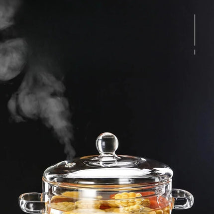 1350/1900 ml pentola in vetro borosilicato alta per zuppa e stufato con manico, pentola in vetro resistente al calore con coperchio, pentola trasparente