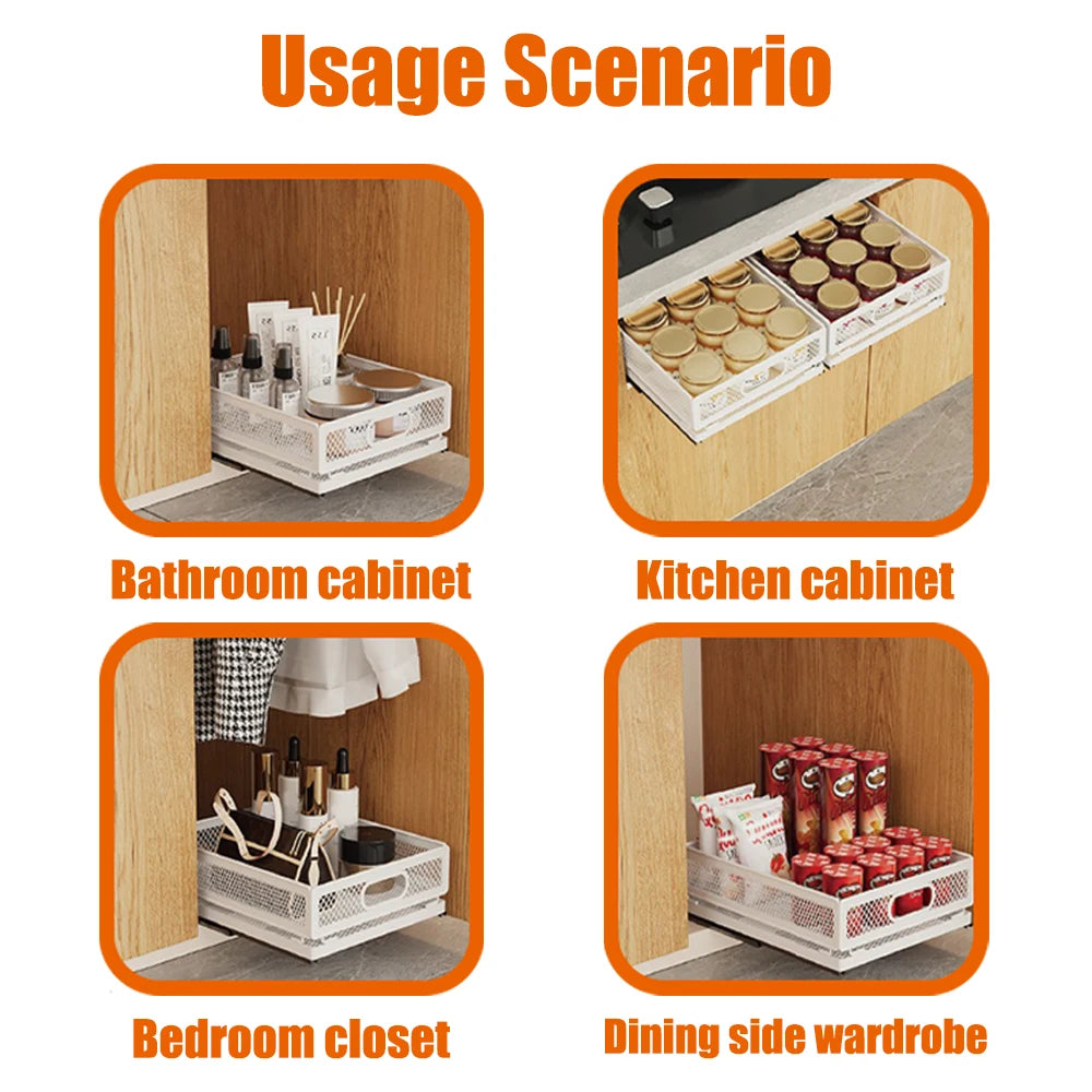 Organizzatore per armadietto estraibile, cassetto robusto con rulli, organizer per armadietto, organizer per cassetti, accessori da cucina, ripostiglio da cucina, adatto per articoli di varie dimensioni, utensili da cucina, u