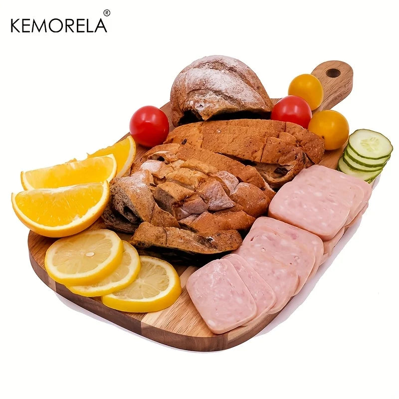 Holzschneidebrett mit Griff für Fisch, Käse, Brot, Dessert, Obst und Gemüse – Langlebiges und elegantes Design und lebensmittelecht