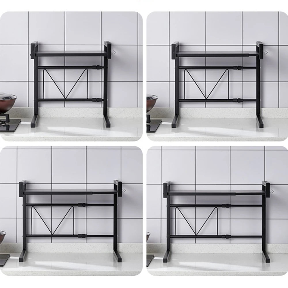 Mikrowellenregal Küche, Mikrowellenständer 2-lagig - erweiterbar - für Gewürze, Dosen, Flaschen, bis zu 25 kg (42 cm (40-65 cm))