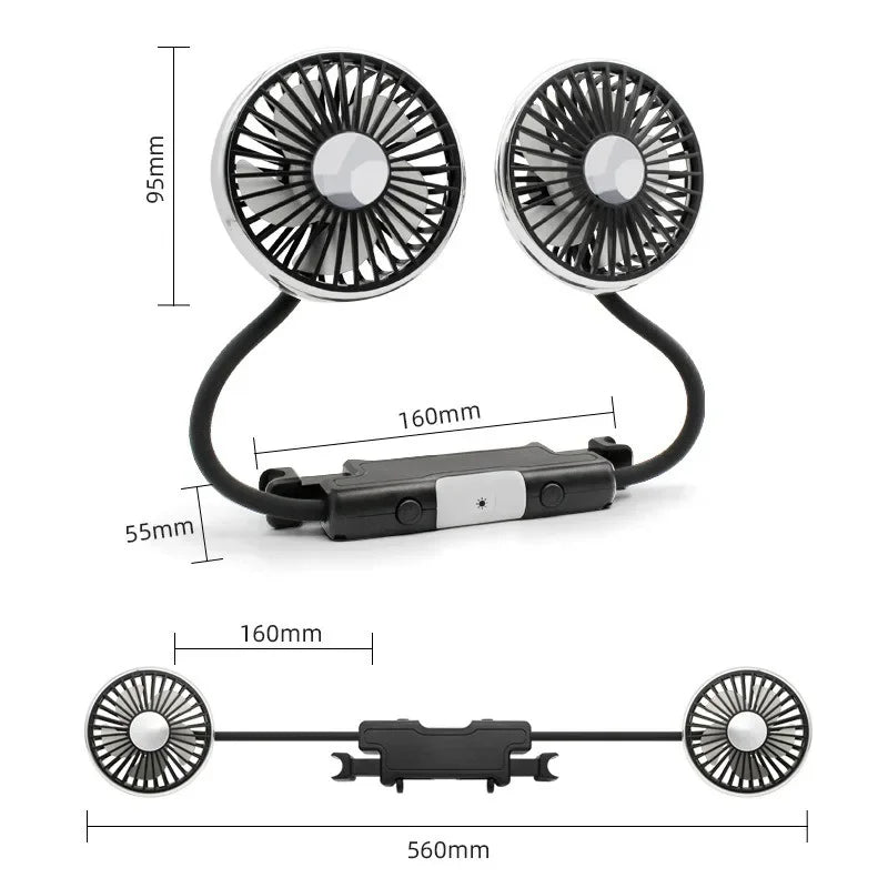 360 °   Ventilatore USB Rotante a Doppia Testa, Ventilatore di Raffreddamento a 3 Velocità per Auto e Casa, Ventilatori Silenziosi, Elettrodomestici