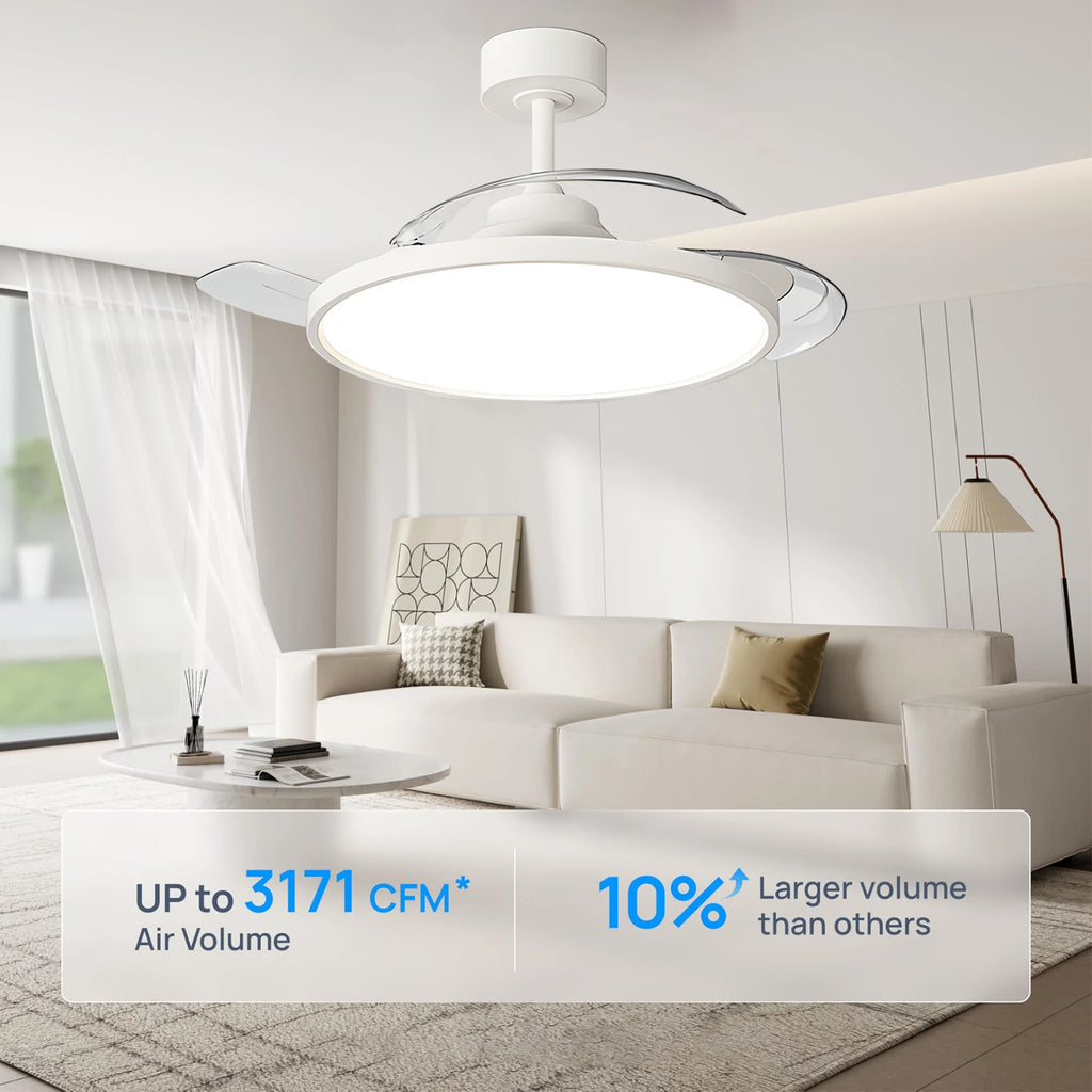 Ventilatore da Soffitto Semplice con Luce, Moderno Ventilatore Elettrico Intelligente con Pale Retrattili, Telecomando e Lampada Dimmerabile