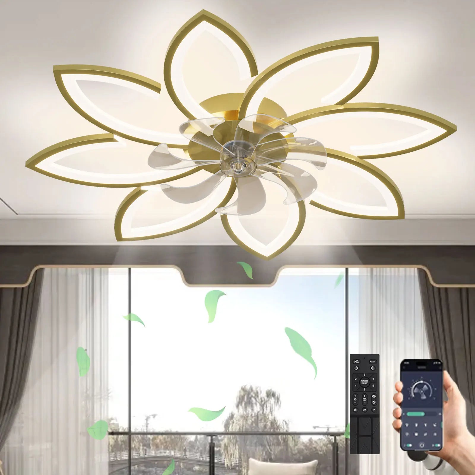 Ventilatore da soffitto a LED con luce, plafoniera con ventilatore, ventilatore da soffitto silenzioso e reversibile