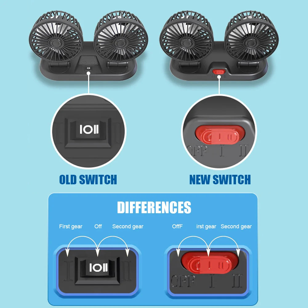 Ventilatore per auto EAFC 5V/12V 360 °   Ventilatore USB a Doppia Testa per Auto, Silenzioso, 2 Velocità Regolabili, Raffreddatore Automatico per Camper, Camion e Accessori Auto