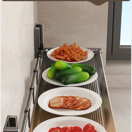 Hanging Kitchen Organizer, Foldable Dish Rack, Wall Shelf for Vegetables and Spices