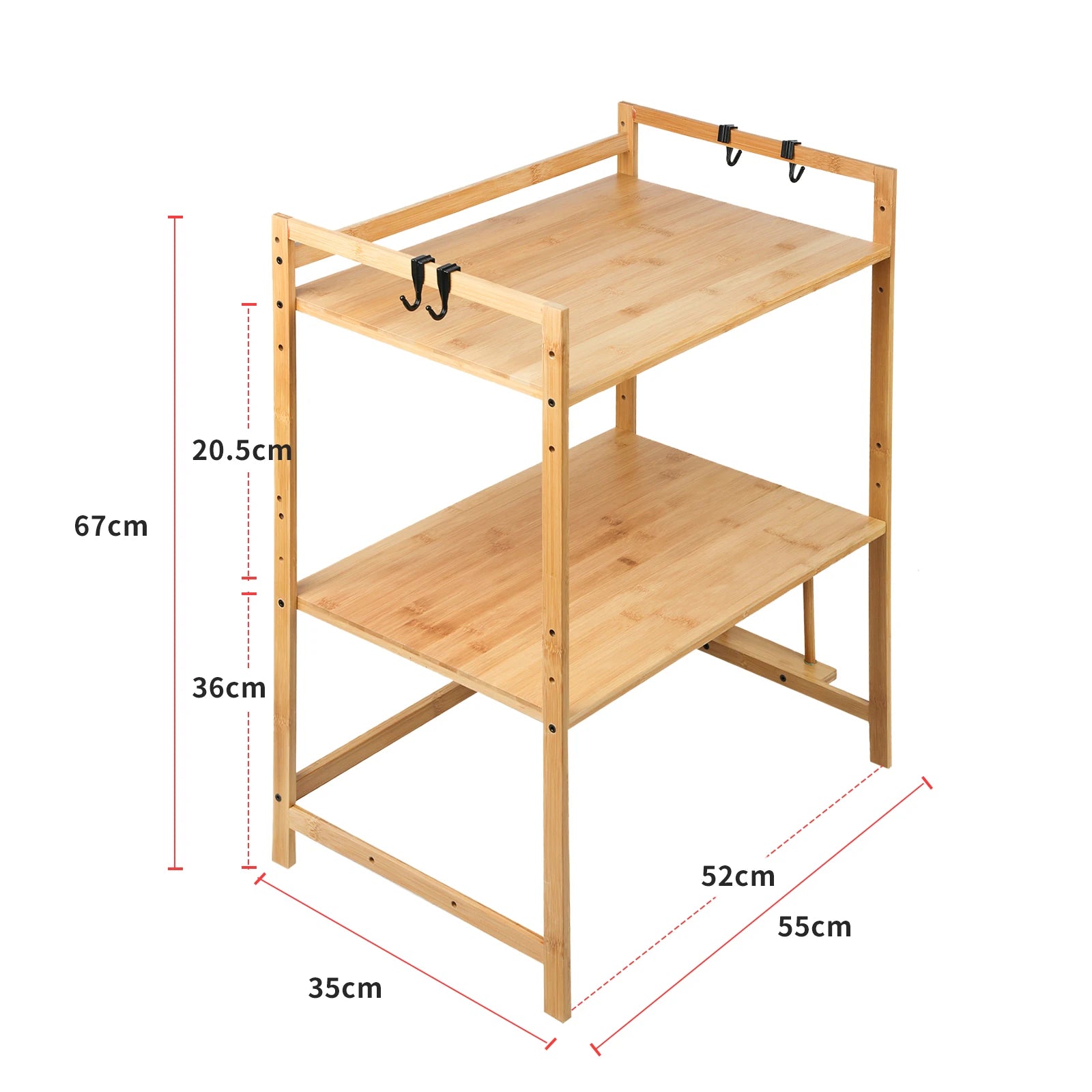 Mensola per microonde, supporto per microonde in bambù a 2 livelli con 4 ganci e supporto per tagliere, 37 cm * 52 cm * 67 cm