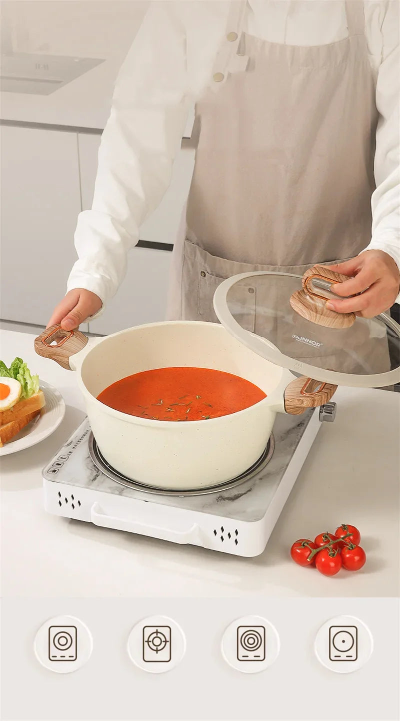 DONNOR 15/16-teiliges Topfset Antihaft-Bratpfanne 15/16-teiliges Kochgeschirr Milchkännchen Suppentopf Küchenset Gasherd Induktionsherd