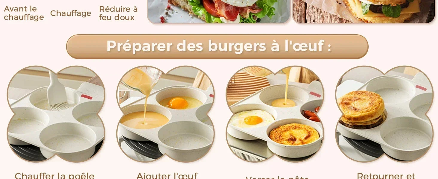 Padella per crêpe a 4 fori, padella antiaderente per uova, padella in alluminio resistente con manico