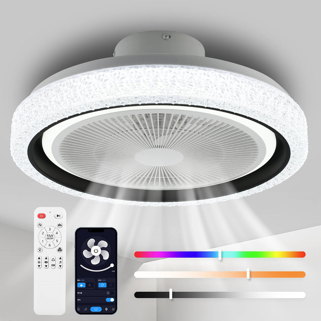 Ventilatore da soffitto intelligente da 40 W, 50 cm, con modalità musica e APP |   RGBCW Telecomando silenzioso per camera da letto, soggiorno, sala da pranzo, cucina