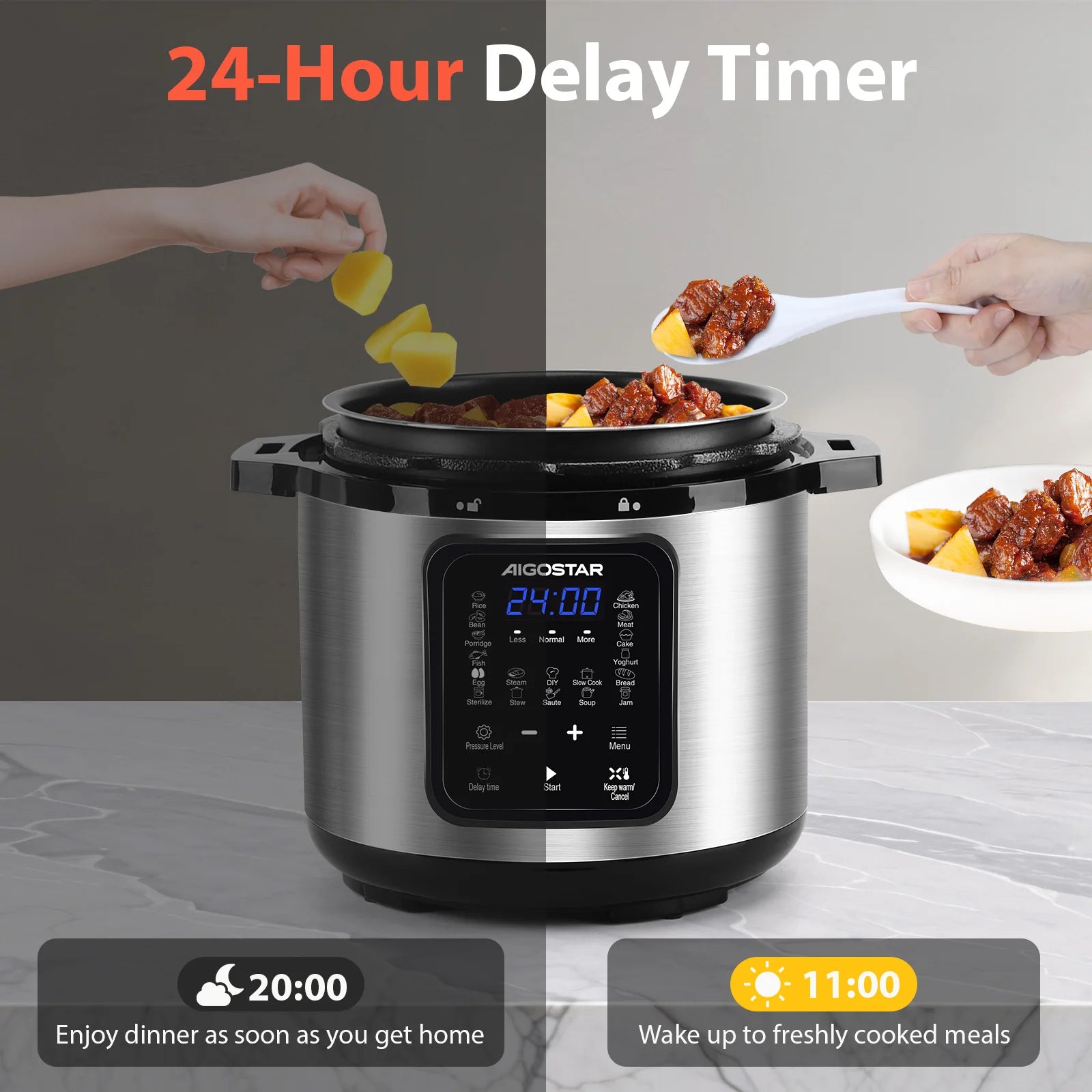 Aigostar Pentola a Pressione Elettrica 18 in 1, Pentola Programmabile da 6 Litri 24 Ore, 3 Pressure, Pannello LED Multicooker da 1000 W per Yogh